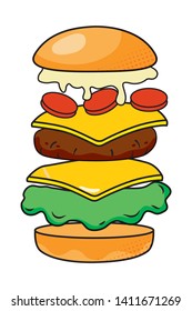 hamburger showing all ingredients vector illustration