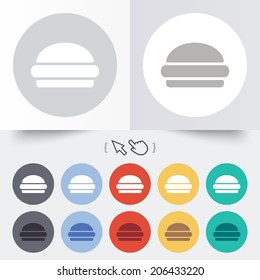 Hamburger sign icon. Fast food symbol. Junk food. Round 12 circle buttons. Shadow. Hand cursor pointer. Vector