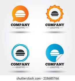 Hamburger sign icon. Fast food symbol. Junk food. Business abstract circle logos. Icon in speech bubble, wreath. Vector