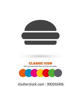 Hamburger sign icon. Fast food symbol. Junk food. Classic flat icon. Colored circles. Vector