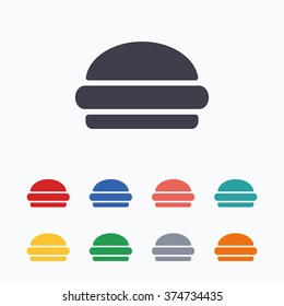 Hamburger sign icon. Fast food symbol. Junk food. Colored flat icons on white background.