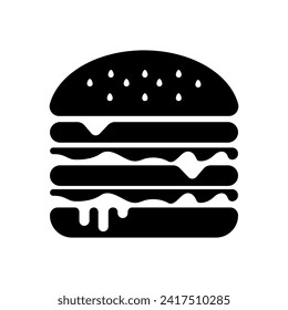 Hamburger silhouette isolated, fast food, vector simple black isolated illustration.