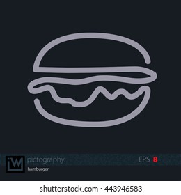 Hamburger, single line drawn icon. Flat vector design for logo, bag, t-shirt, web, ads, etc. Separated background.
