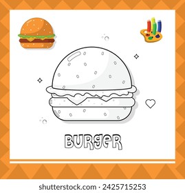 Hamburger sketch, colouring page illustration for kids
