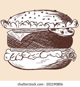 Hamburger sketch. EPS 10 vector illustration without transparency. 