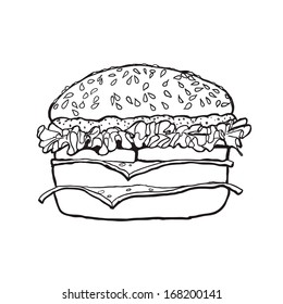 Hamburger. Sketch. Vector illustration.