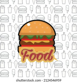 Hamburger with snacks icons stylized background