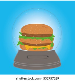 hamburger in a snow globe. Christmas composition. vector illustration.