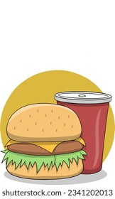 HAMBURGER AND SODA (Don't eat too much hamburger and also drink soda, because it's not good for your health!)
