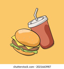 Hamburger and soda drink cute design. Vector illustration