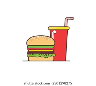 Hamburger and soda drink fast food snack meal illustration vector image