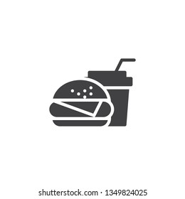 Hamburger and soda drink vector icon. filled flat sign for mobile concept and web design. Cheeseburger and milkshake cocktail glyph icon. Fast food symbol, logo illustration. Pixel perfect