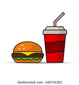Hamburger and Soda fast food icon. Vector isolated color illustration.
