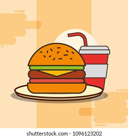 hamburger and soda fast food on dish