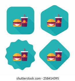 hamburger and soda flat icon with long shadow,eps10