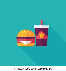 hamburger and soda flat icon with long shadow,eps10
