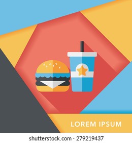 hamburger and soda flat icon with long shadow,eps10