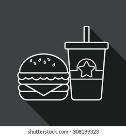 hamburger and soda flat icon with long shadow, line icon