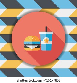 hamburger and soda flat icon with long shadow,eps10