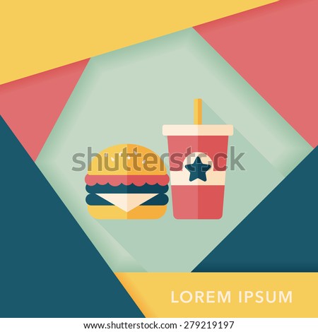 hamburger and soda flat icon with long shadow,eps10