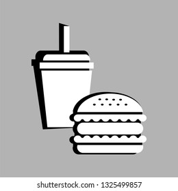 hamburger and soda glass set. vector illustration on gray background