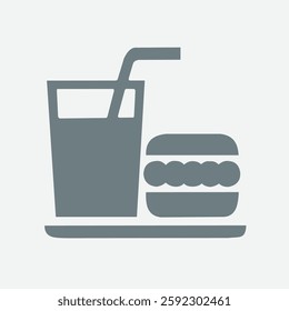 Hamburger soda icon, fast food, meal, drink, tasty, combo, snack symbol.