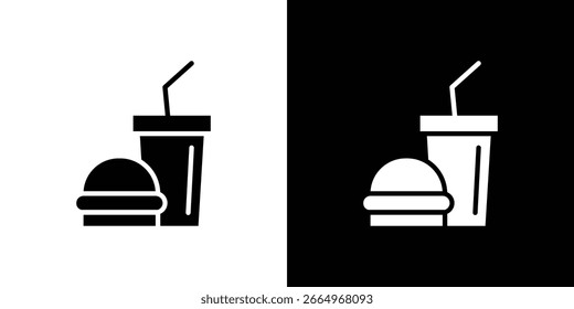 Hamburger-Soda-Symbol in flachem schwarzem massivem Vektorsatz