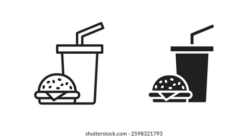 Hamburger soda icon outlined icon vector collection.