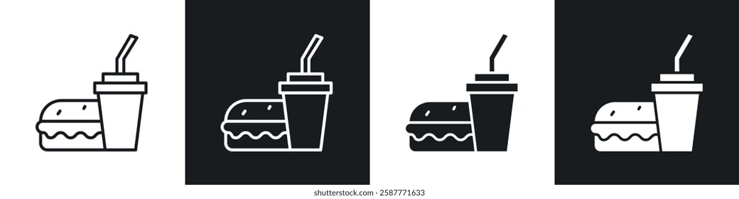 Hamburger soda icon set black and white colors. Graphic Vector icons pack