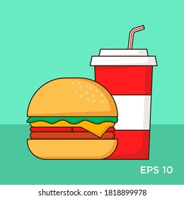 Hamburger and Soda icon Vector Illustration Logo Template