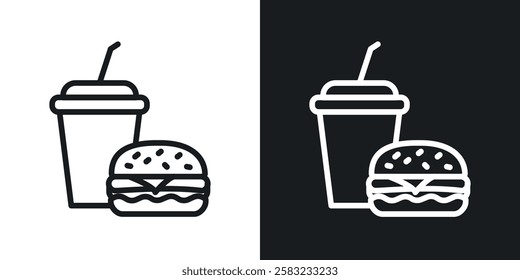 Hamburger soda icons in black and white liner strokes for web design.