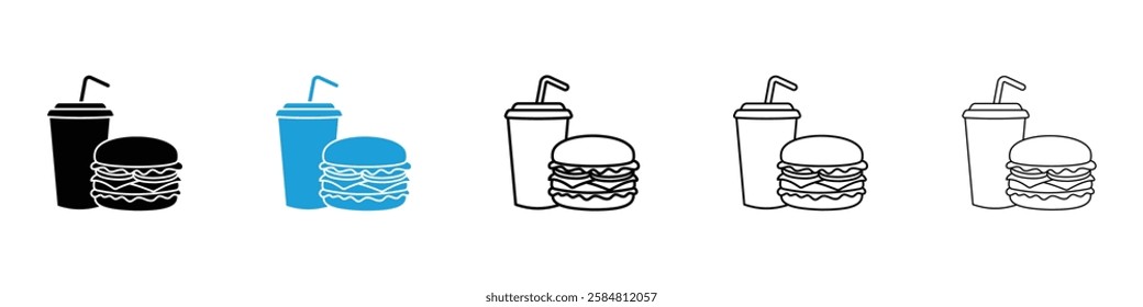 Hamburger soda icons collection vectors in black and blue