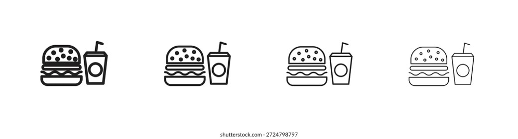 Hamburger refrigerante ícones linha vetor coleção. Ícone de vetor perfeito de pixel