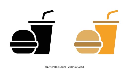 Hamburger soda icons pack in black and colored version