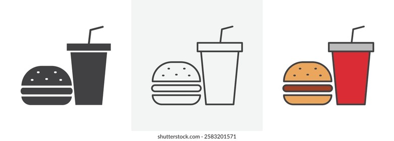 Hamburger soda icons pack for website designs