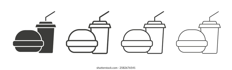 Hamburger soda icons set vectors graphic designs