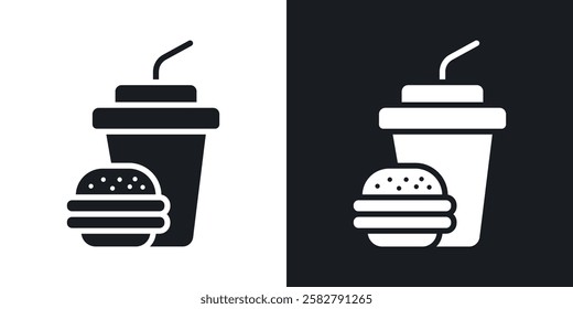 Hamburger soda icons set vectors black and colored style