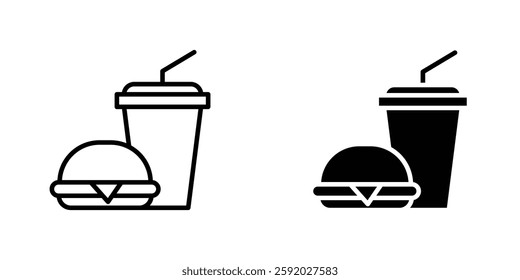 Hamburger soda icons. stroke line and black solid icons