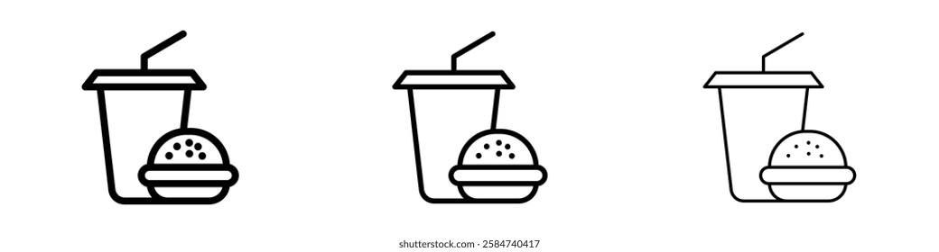 Hamburger soda icons in three different stroke lines