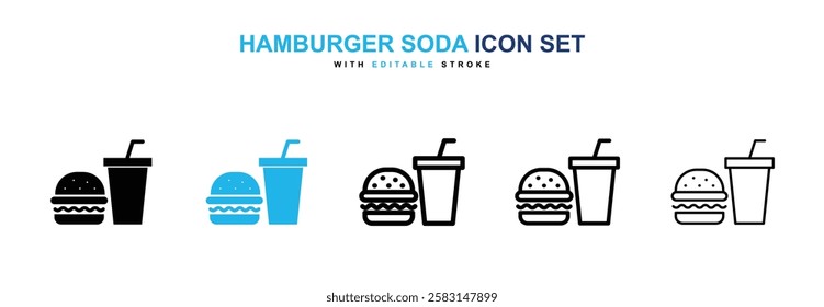 Hamburger soda icons vector collection in black and blue colors on white background