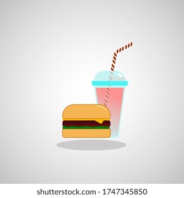 hamburger and soda on white background for logo, icon, poster, restaurant menu design