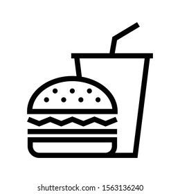 Hamburger and soda takeaway, Fast food icon, Outline flat design on white background, Vector illustration