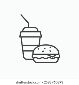 Hamburger soda vector icon isolated in black line