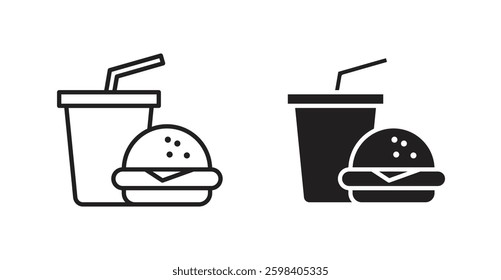 Hamburger soda vector icon set in black color.