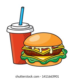 hamburger and soda vector illustration