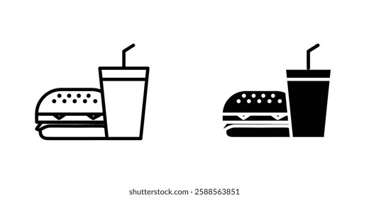 Hamburger soda vectors icons set in filled and strokes on white background