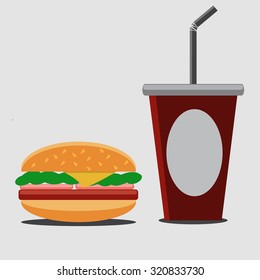 Hamburger and soda.Vector illustration.