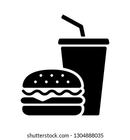 Hamburger and soft drink cup, Fast food icon, Silhouette flat design on white background, Vector illustration - Shutterstock ID 1304888035