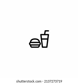 Hamburger and soft drink cup, fast food icon, Flat design lines on a white background, vector illustration