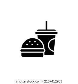 Hamburger and soft drink cup, Fast food stencil icon, Vector illustration